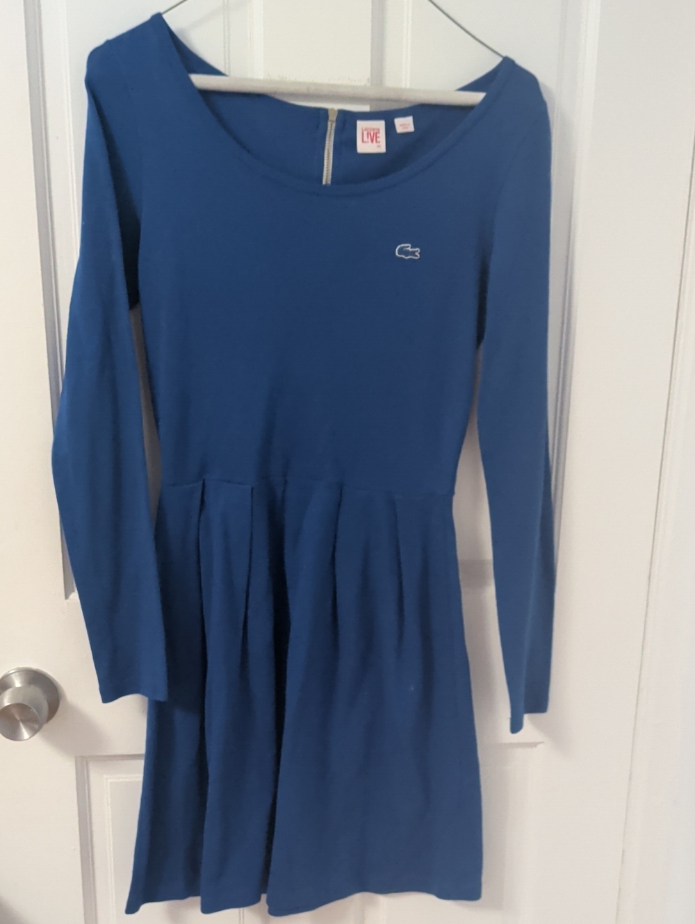 Lacoste Women's Royal Blue Long-Sleeve Pleated Knit Dress